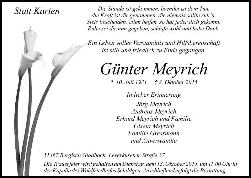  Traueranzeige für Günter Meyrich vom 08.10.2015 aus Kölner Stadt-Anzeiger / Kölnische Rundschau / Express