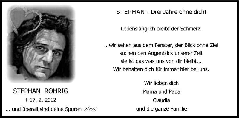  Traueranzeige für Stephan Rohrig vom 17.02.2015 aus Kölner Stadt-Anzeiger / Kölnische Rundschau / Express