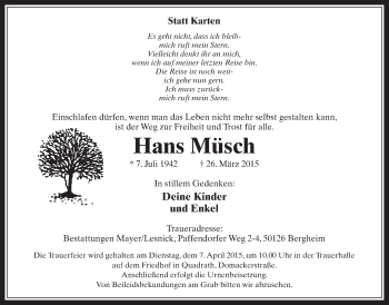 Anzeige von Hans Müsch von  Werbepost 