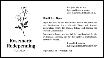 Anzeige von Rosemarie Redepenning von Kölner Stadt-Anzeiger / Kölnische Rundschau / Express