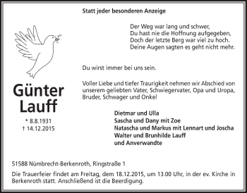 Anzeige von Günter Lauff von  Lokalanzeiger 