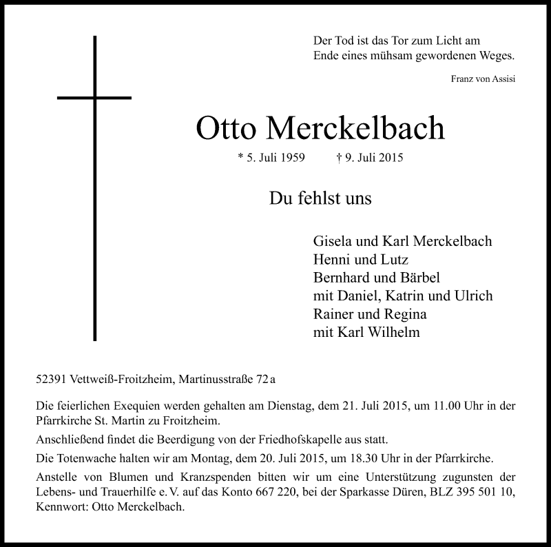  Traueranzeige für Otto Merckelbach vom 15.07.2015 aus Kölner Stadt-Anzeiger / Kölnische Rundschau / Express