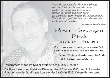 Anzeige von Peter Porschen von  Sonntags-Post 