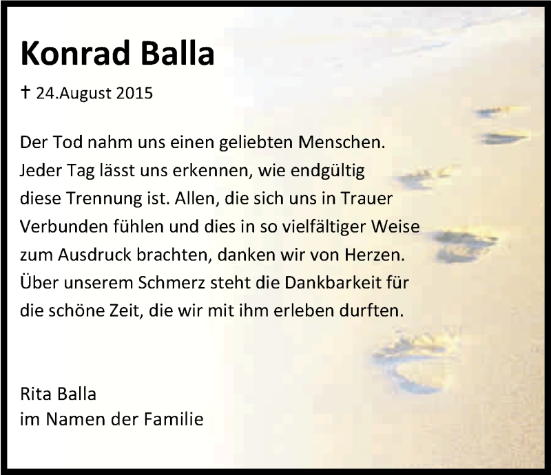  Traueranzeige für Konrad Balla vom 11.11.2015 aus Kölner Stadt-Anzeiger / Kölnische Rundschau / Express