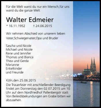 Anzeige von Walter Edmeier von Kölner Stadt-Anzeiger / Kölnische Rundschau / Express