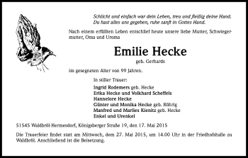 Anzeige von Emilie Hecke von Kölner Stadt-Anzeiger / Kölnische Rundschau / Express