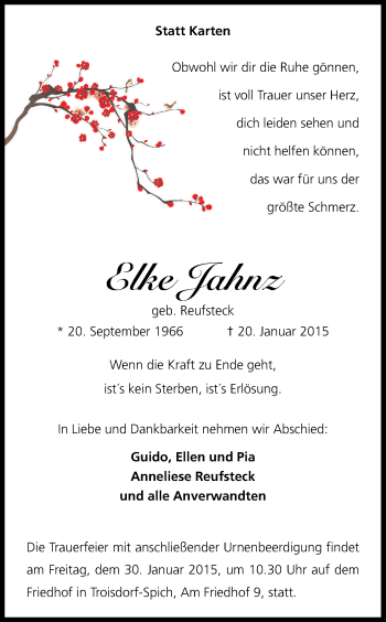 Anzeige von Elke Jahnz von Kölner Stadt-Anzeiger / Kölnische Rundschau / Express