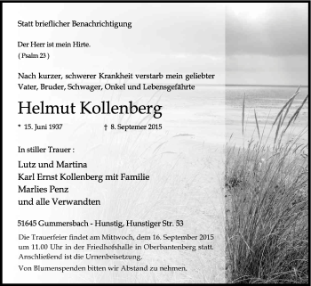 Anzeige von Helmut Kollenberg von Kölner Stadt-Anzeiger / Kölnische Rundschau / Express