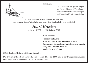 Anzeige von Horst Brosien von  Lokalanzeiger 