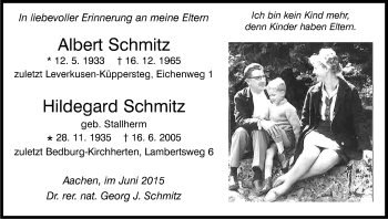 Anzeige von Albert und Hildegard Schmitz von Kölner Stadt-Anzeiger / Kölnische Rundschau / Express