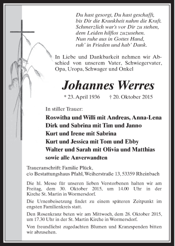 Anzeige von Johannes Werres von  Schaufenster/Blickpunkt 