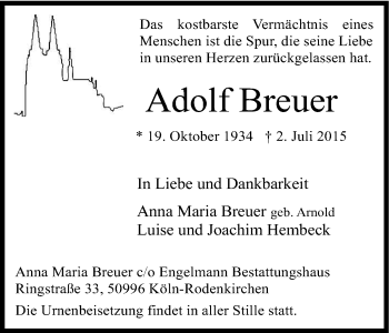 Anzeige von Adolf Breuer von Kölner Stadt-Anzeiger / Kölnische Rundschau / Express