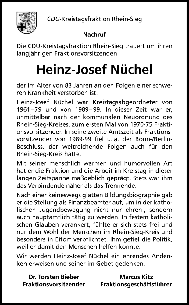  Traueranzeige für Heinz-Josef Nüchel vom 21.11.2015 aus Kölner Stadt-Anzeiger / Kölnische Rundschau / Express