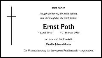 Anzeige von Ernst Poth von Kölner Stadt-Anzeiger / Kölnische Rundschau / Express