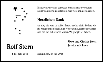 Anzeige von Rolf Stern von Kölner Stadt-Anzeiger / Kölnische Rundschau / Express