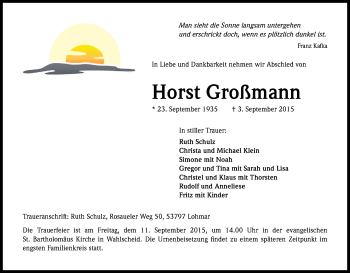 Anzeige von Horst Großmann von Kölner Stadt-Anzeiger / Kölnische Rundschau / Express