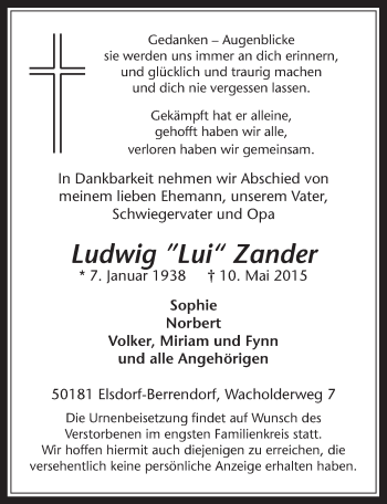 Anzeige von Ludwig Zander von  Werbepost 