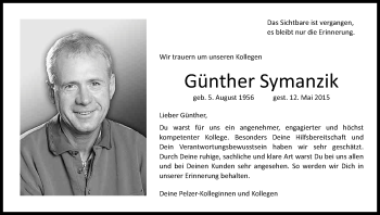 Anzeige von Günther Symanzik von Kölner Stadt-Anzeiger / Kölnische Rundschau / Express