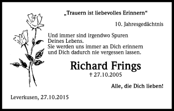 Anzeige von Richard Frings von Kölner Stadt-Anzeiger / Kölnische Rundschau / Express