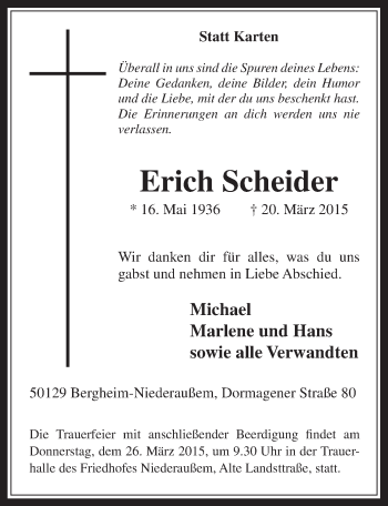 Anzeige von Erich Scheider von  Werbepost 