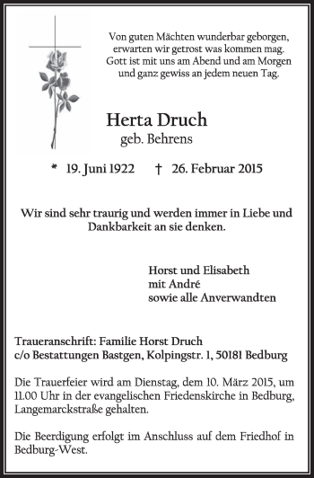 Anzeige von Herta Druch von  Sonntags-Post 
