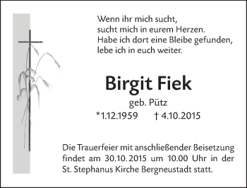 Anzeige von Birgit Fiek von  Bergisches Handelsblatt  Anzeigen Echo 