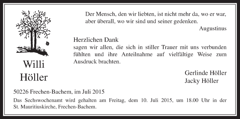  Traueranzeige für Willi Höller vom 01.07.2015 aus  Wochenende 