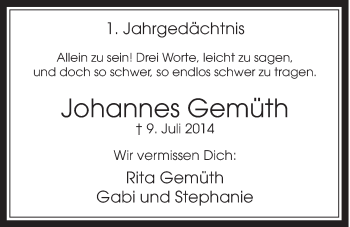 Anzeige von Johannes Gemüth von  Schaufenster/Blickpunkt 