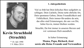 Anzeige von Kevin Struchhold von  Kölner Wochenspiegel 