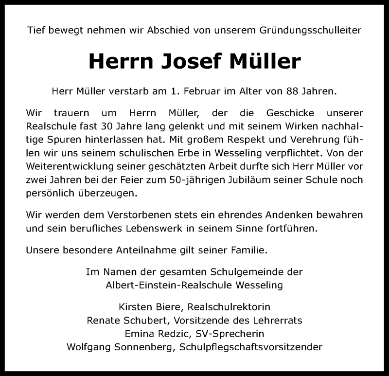  Traueranzeige für Josef Müller vom 07.02.2015 aus Kölner Stadt-Anzeiger / Kölnische Rundschau / Express