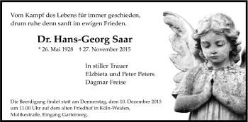 Anzeige von Hans-Georg  Saar von Kölner Stadt-Anzeiger / Kölnische Rundschau / Express