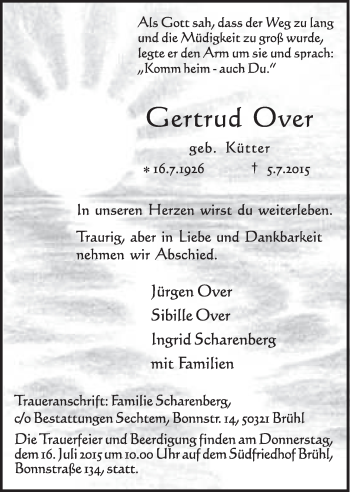 Anzeige von Gertrud Over von  Schlossbote/Werbekurier 