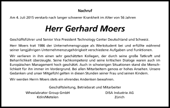 Anzeige von Gerhard Moers von Kölner Stadt-Anzeiger / Kölnische Rundschau / Express