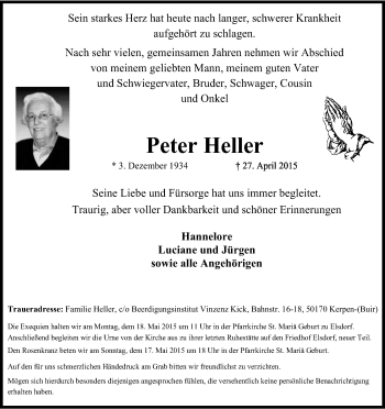 Anzeige von Peter Heller von Kölner Stadt-Anzeiger / Kölnische Rundschau / Express