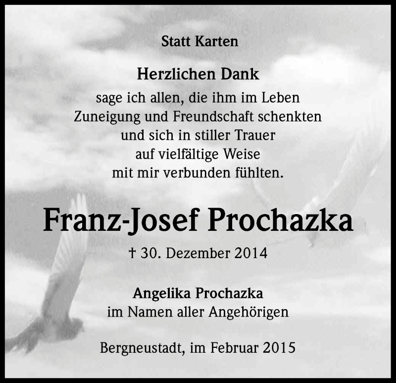  Traueranzeige für Franz-Josef Prochazka vom 07.02.2015 aus Kölner Stadt-Anzeiger / Kölnische Rundschau / Express
