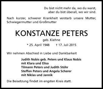 Anzeige von Konstanze Peters von Kölner Stadt-Anzeiger / Kölnische Rundschau / Express