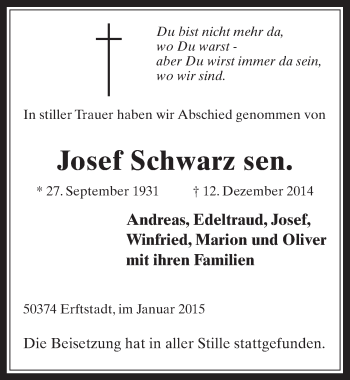 Anzeige von Josef Schwarz von  Werbepost 