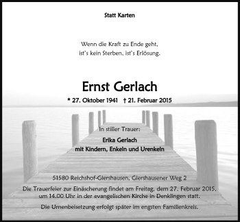 Anzeige von Ernst Gerlach von  Anzeigen Echo 