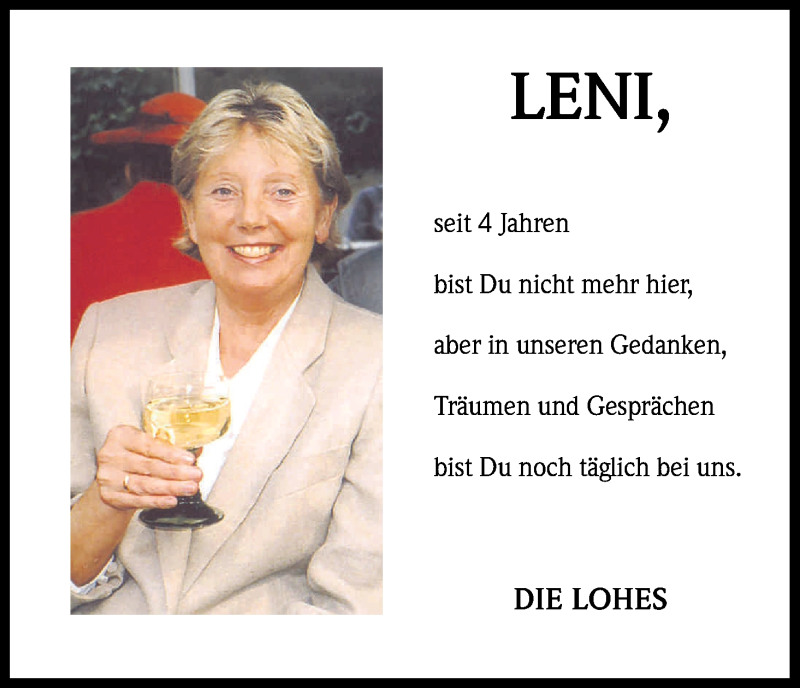  Traueranzeige für Leni Wasser vom 23.05.2015 aus Kölner Stadt-Anzeiger / Kölnische Rundschau / Express