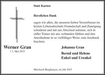 Anzeige von Werner Gran von  Lokalanzeiger 