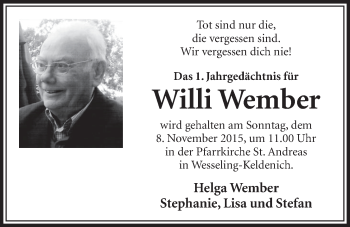 Anzeige von Willi Wember von  Schlossbote/Werbekurier 