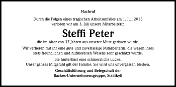 Anzeige von Steffi Peter von Kölner Stadt-Anzeiger / Kölnische Rundschau / Express