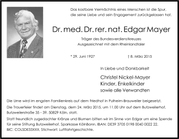 Anzeige von Edgar Mayer von Kölner Stadt-Anzeiger / Kölnische Rundschau / Express