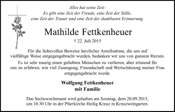 Anzeige von Mathilde Fettkenheuer von  Blickpunkt Euskirchen 