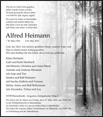 Anzeige von Alfred Heimann von Kölner Stadt-Anzeiger / Kölnische Rundschau / Express