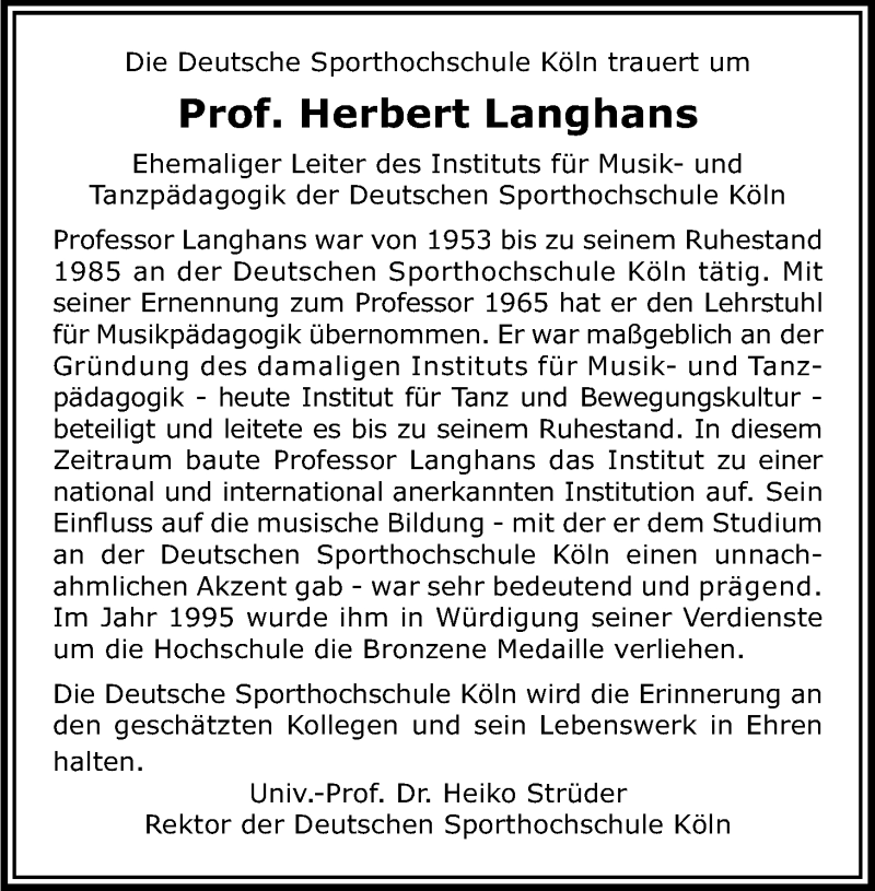  Traueranzeige für Herbert Langhans vom 24.01.2015 aus Kölner Stadt-Anzeiger / Kölnische Rundschau / Express