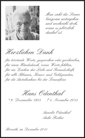 Anzeige von Hans Odenthal von Kölner Stadt-Anzeiger / Kölnische Rundschau / Express