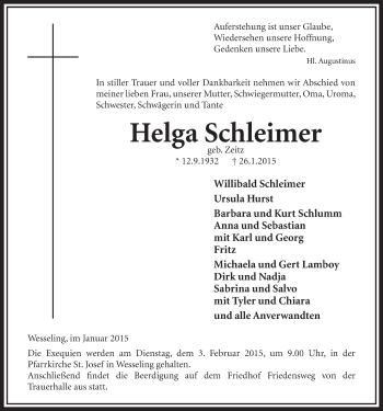 Anzeige von Helga Schleimer von  Schlossbote/Werbekurier 