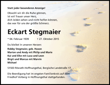 Anzeige von Eckart Stegmaier von Kölner Stadt-Anzeiger / Kölnische Rundschau / Express