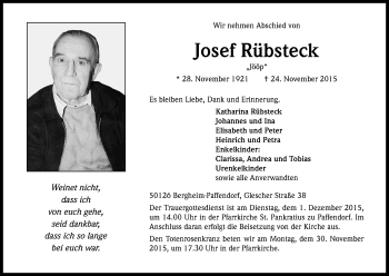 Anzeige von Josef Rübsteck von Kölner Stadt-Anzeiger / Kölnische Rundschau / Express